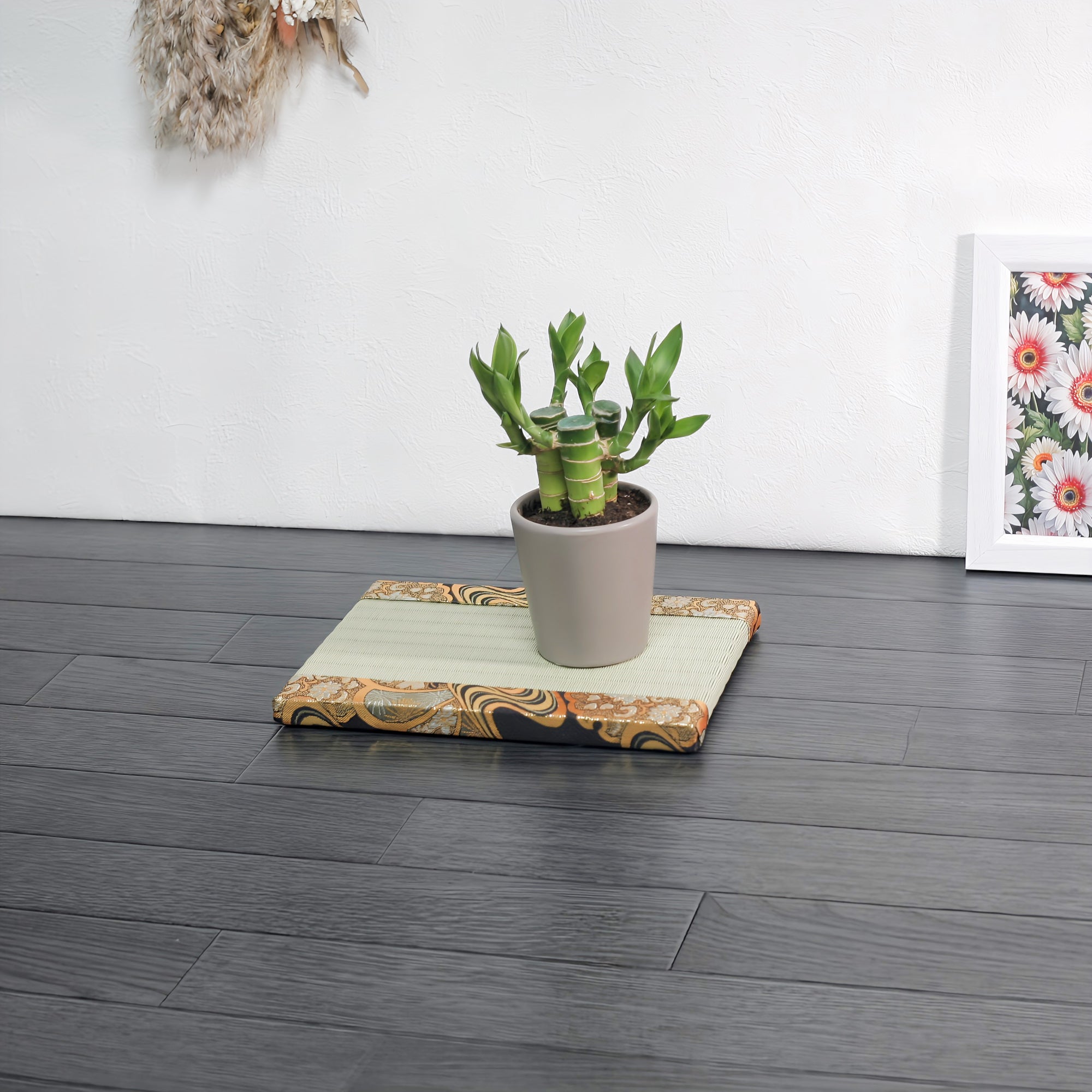 消臭効果がある華やかなミニ畳 金襴生地 ゴールド グリーン