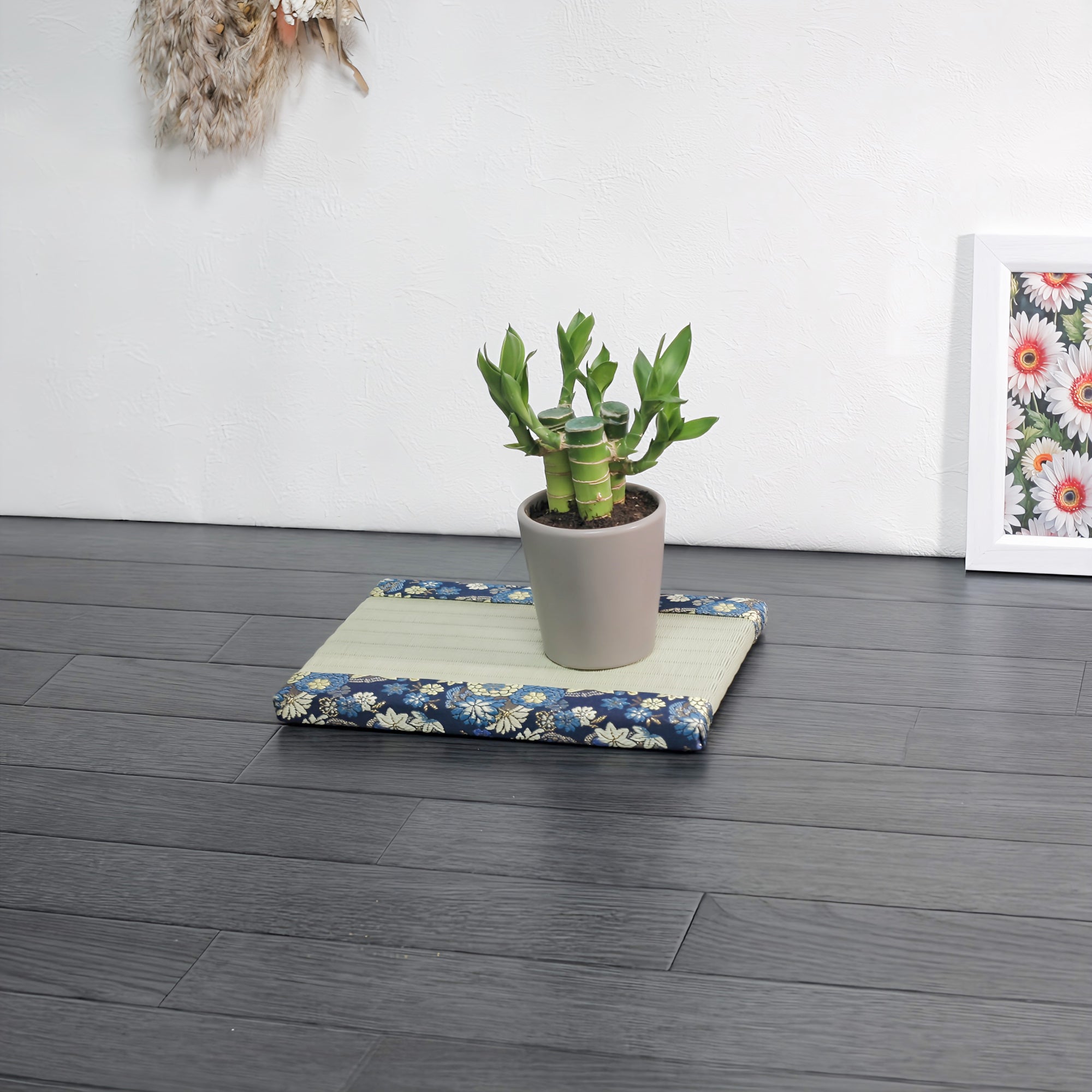 消臭効果がある華やかなミニ畳 金襴生地 ネイビーブルー グリーン