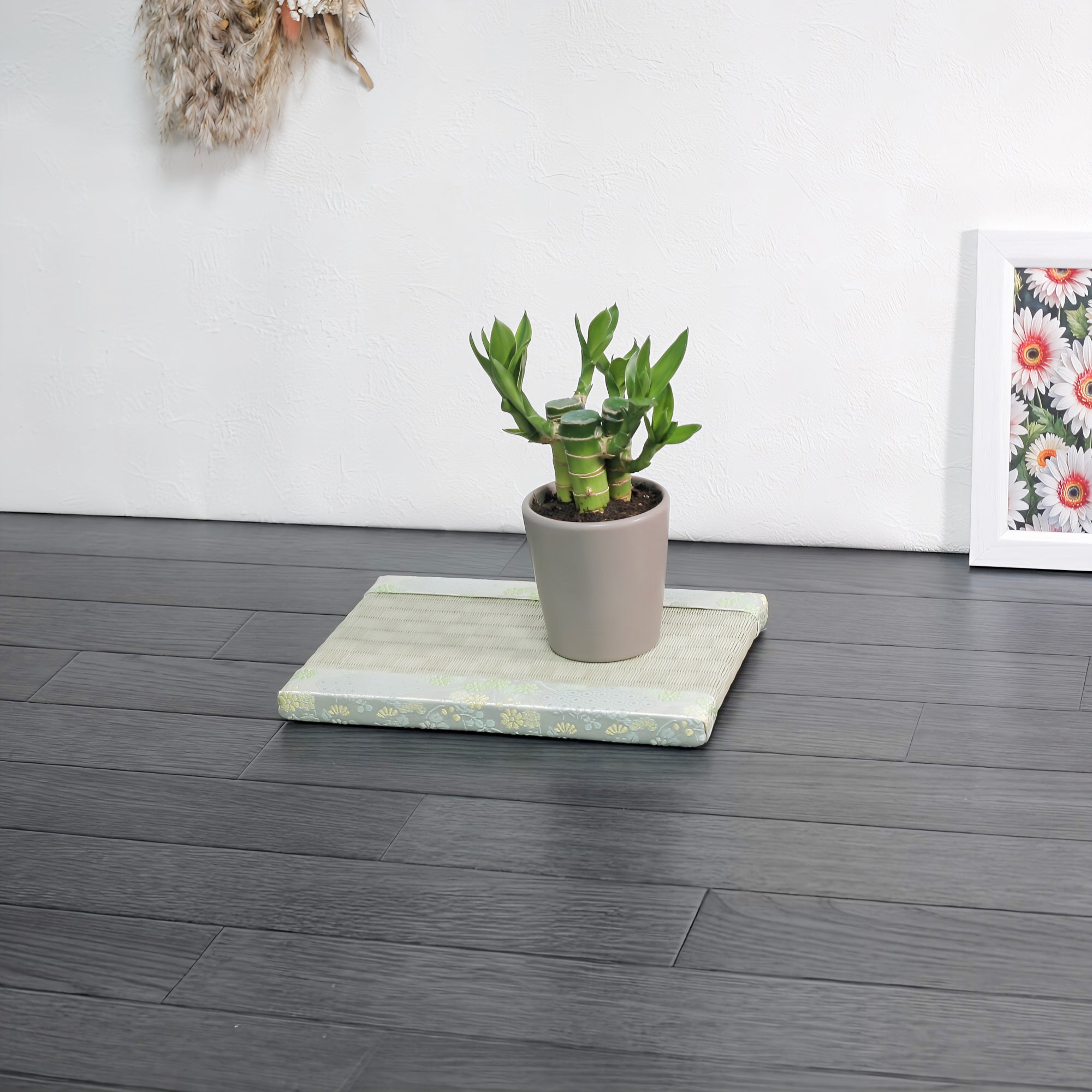 消臭効果がある華やかなミニ畳 金襴生地 グリーン 市松グリーン