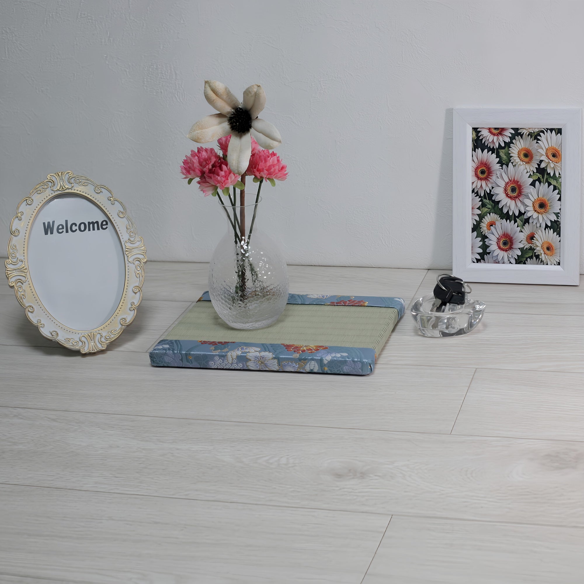 消臭効果がある華やかなミニ畳 金襴生地 スカイブルー グリーン