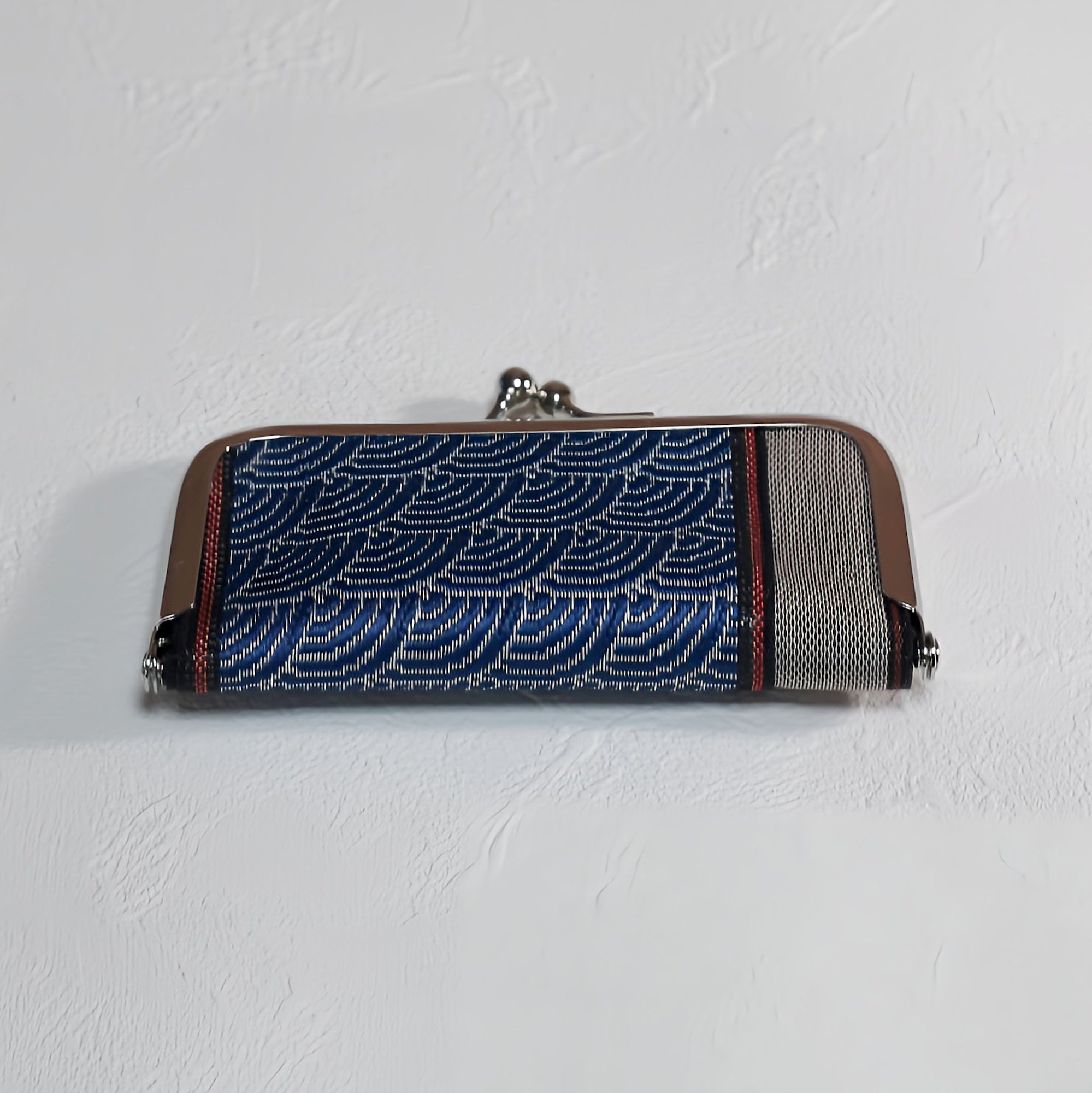 がま口 畳へりをアレンジして制作 ブルー 和柄 グレー