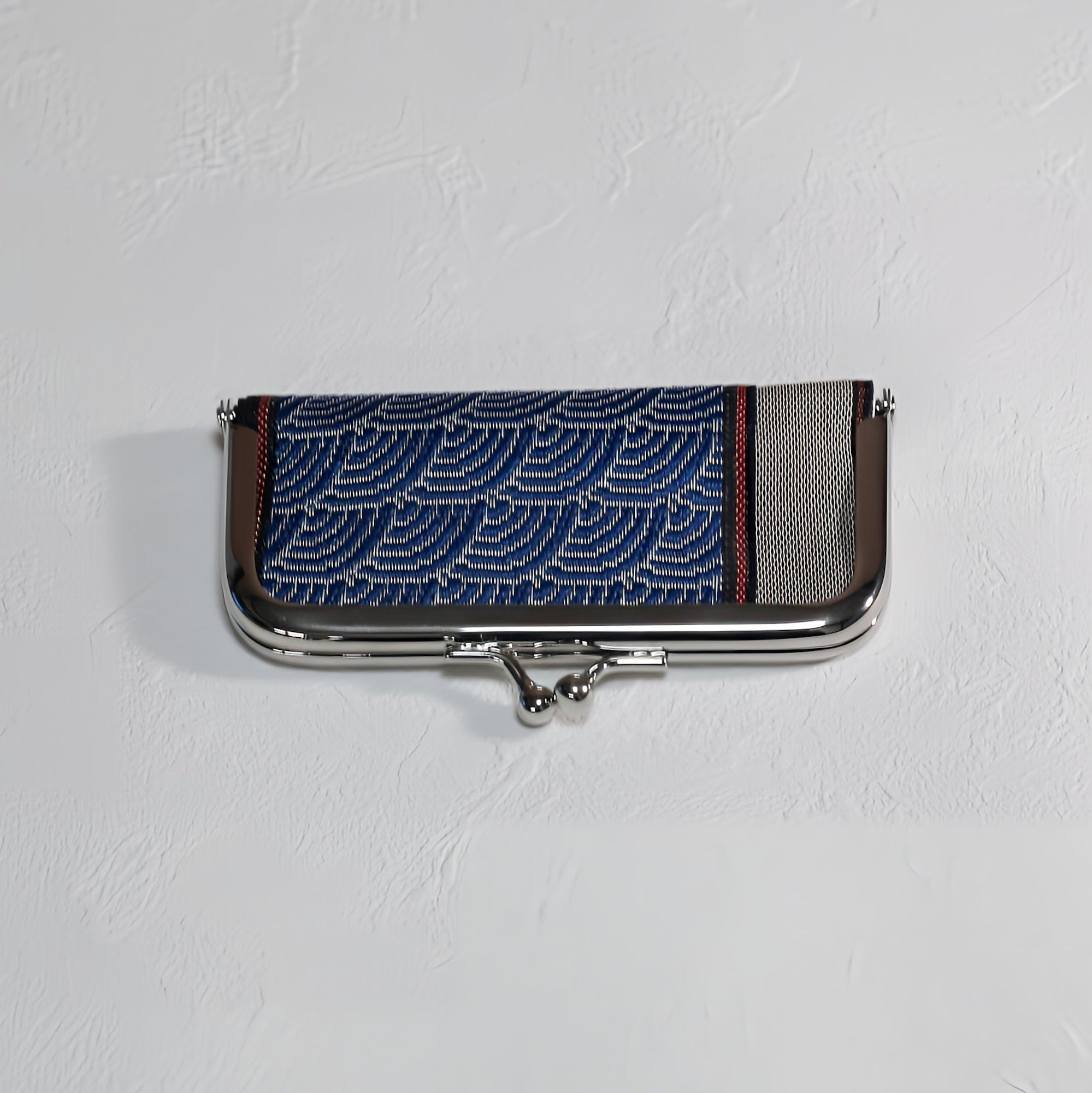 がま口 畳へりをアレンジして制作 ブルー 和柄 グレー