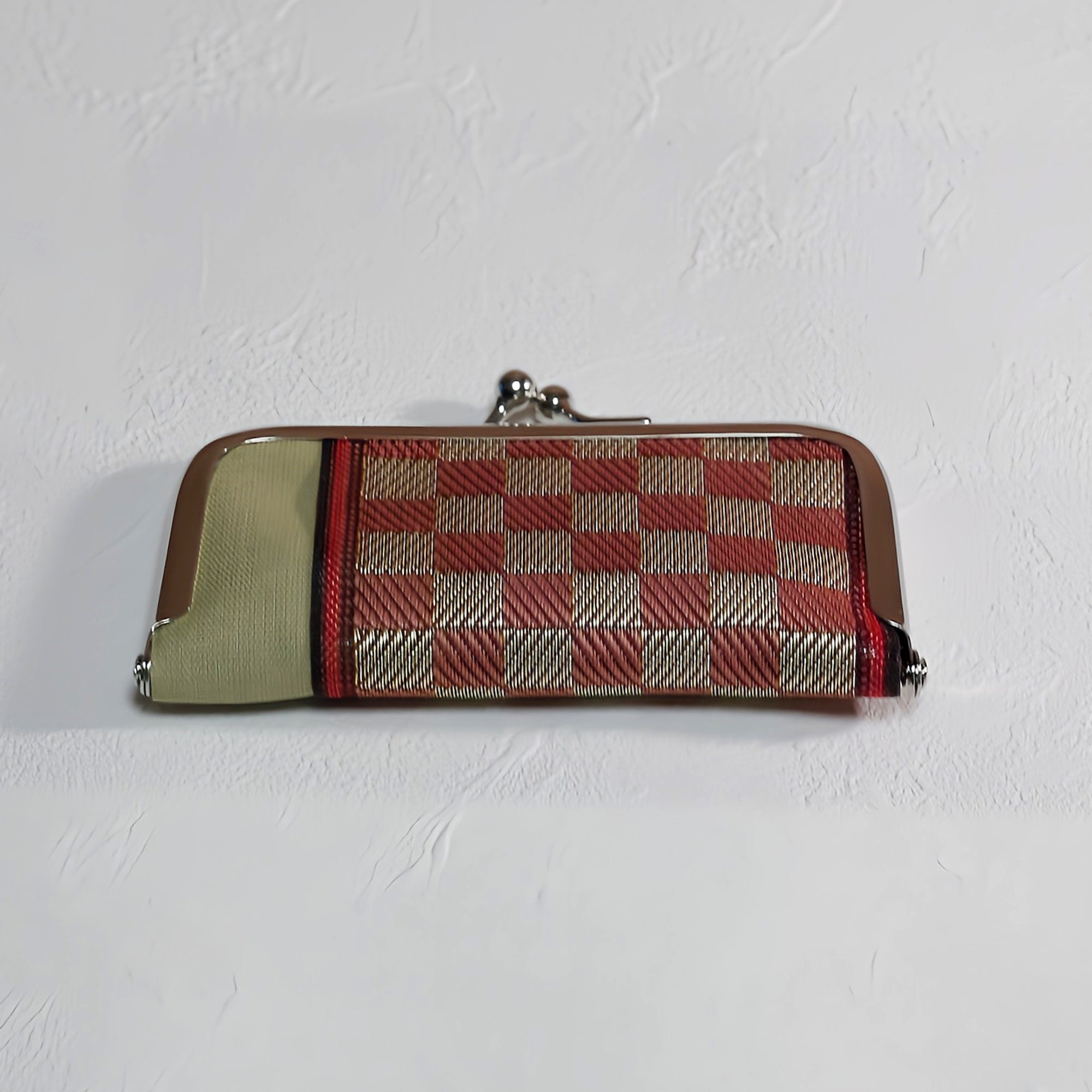 がま口 畳へりをアレンジして制作 ピンク チェック柄