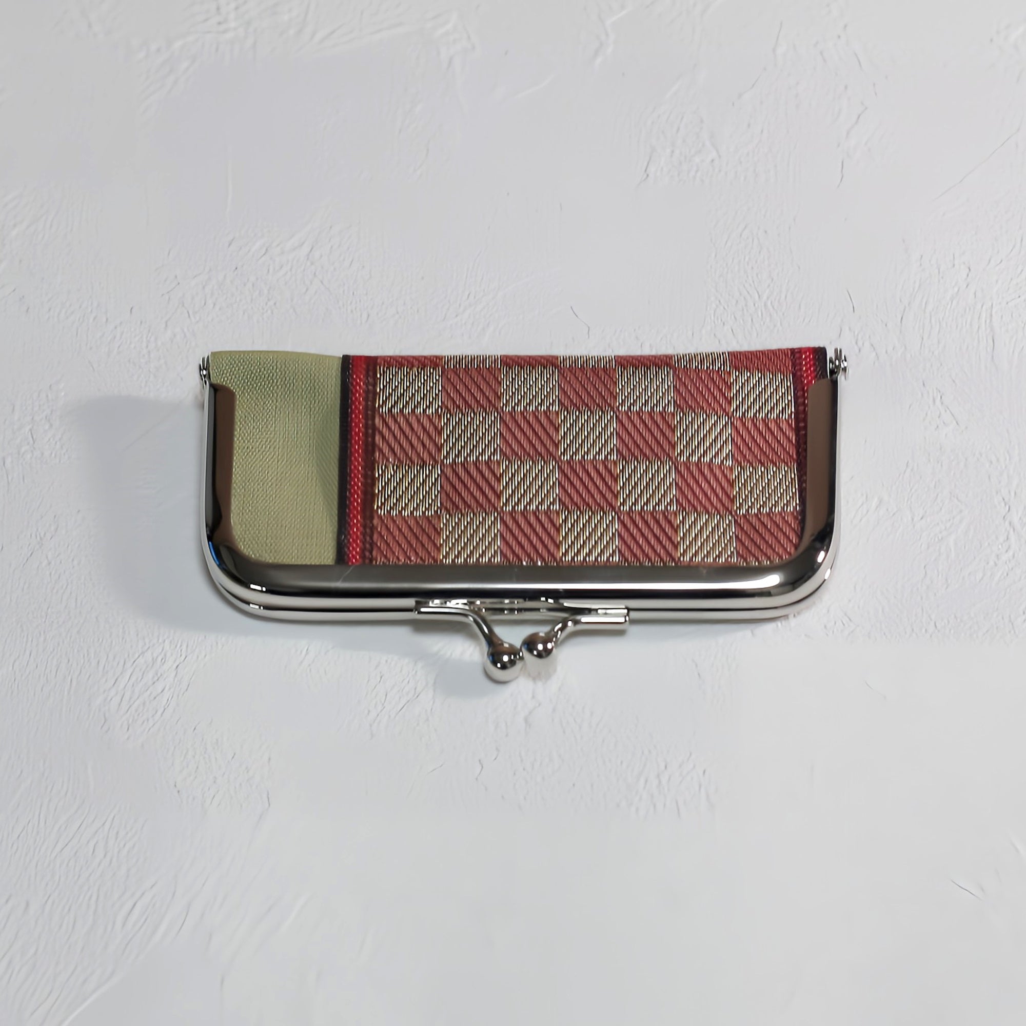 がま口 畳へりをアレンジして制作 ピンク チェック柄