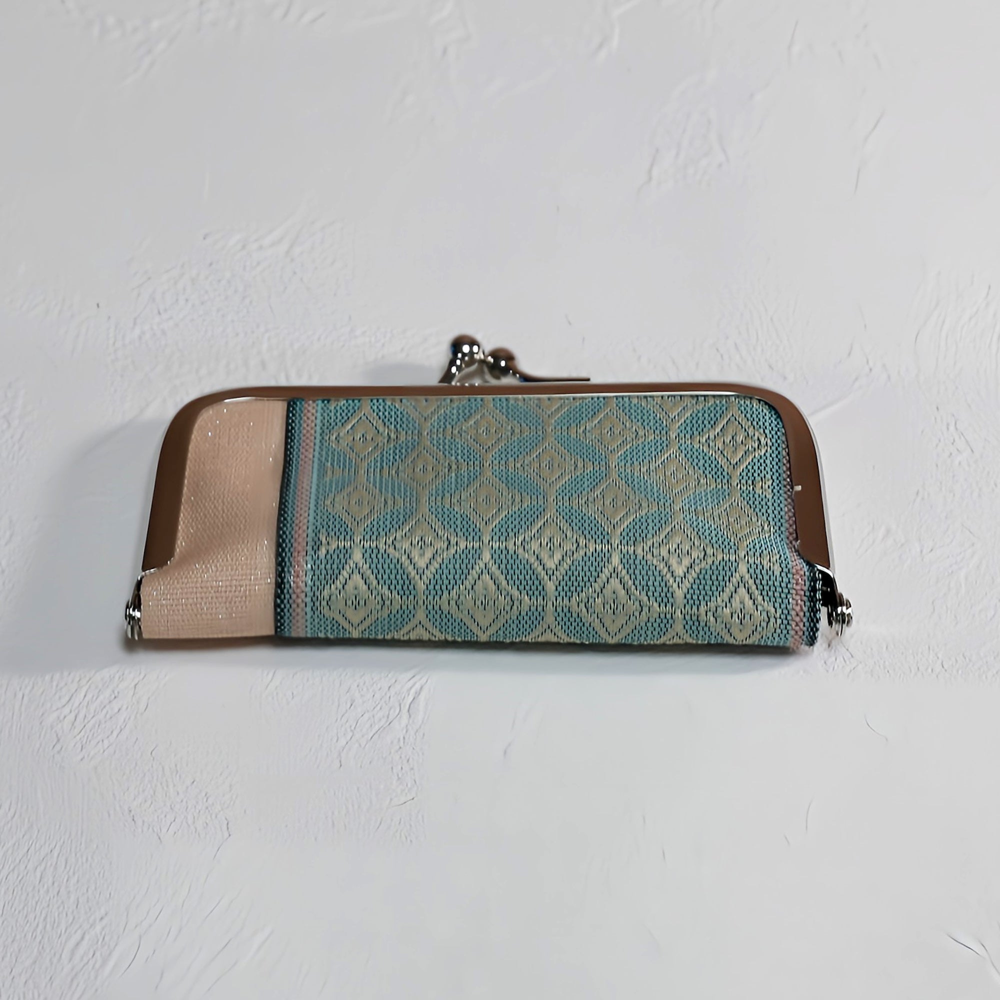 がま口 畳へりをアレンジして制作 グリーン 和柄 ピンク