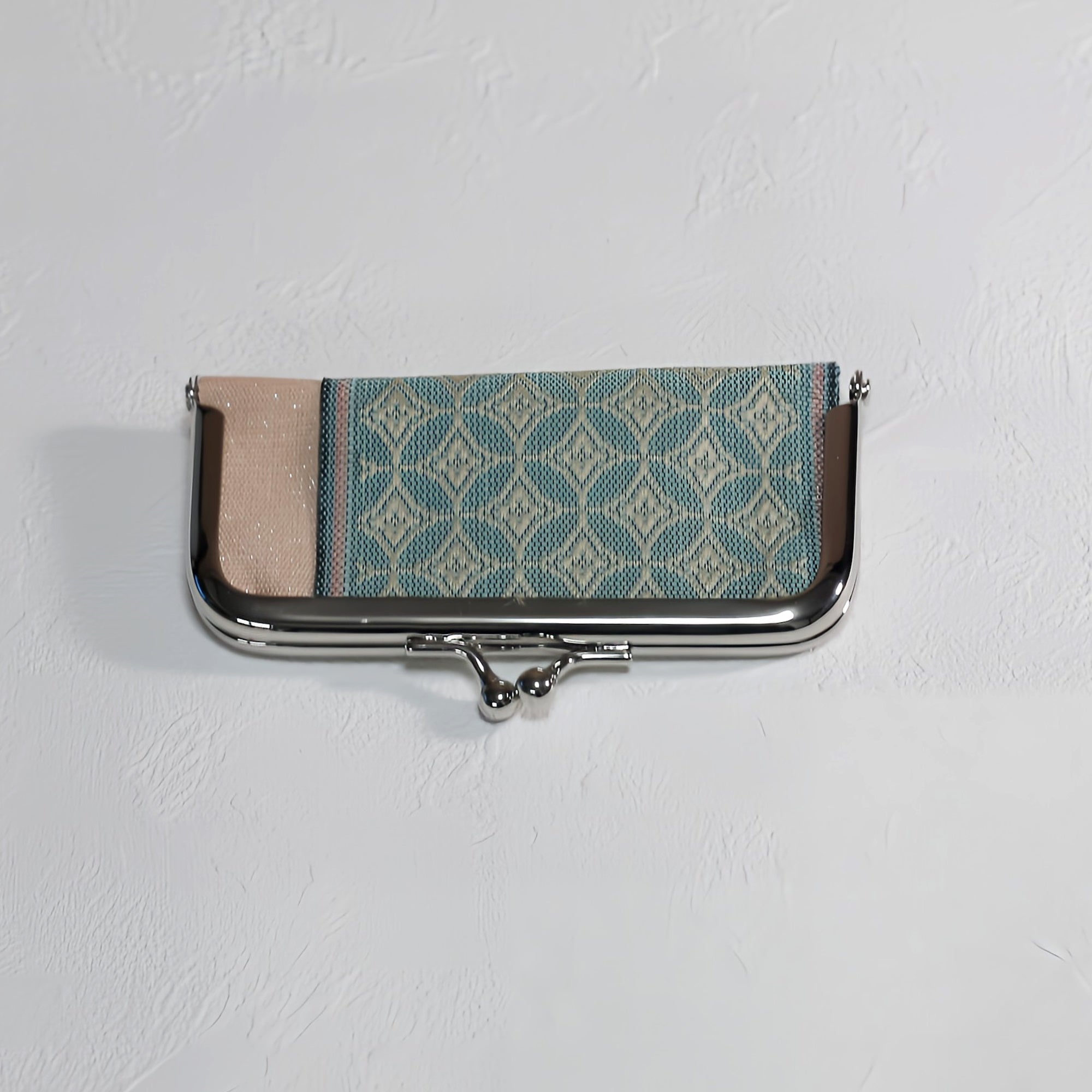 がま口 畳へりをアレンジして制作 グリーン 和柄 ピンク