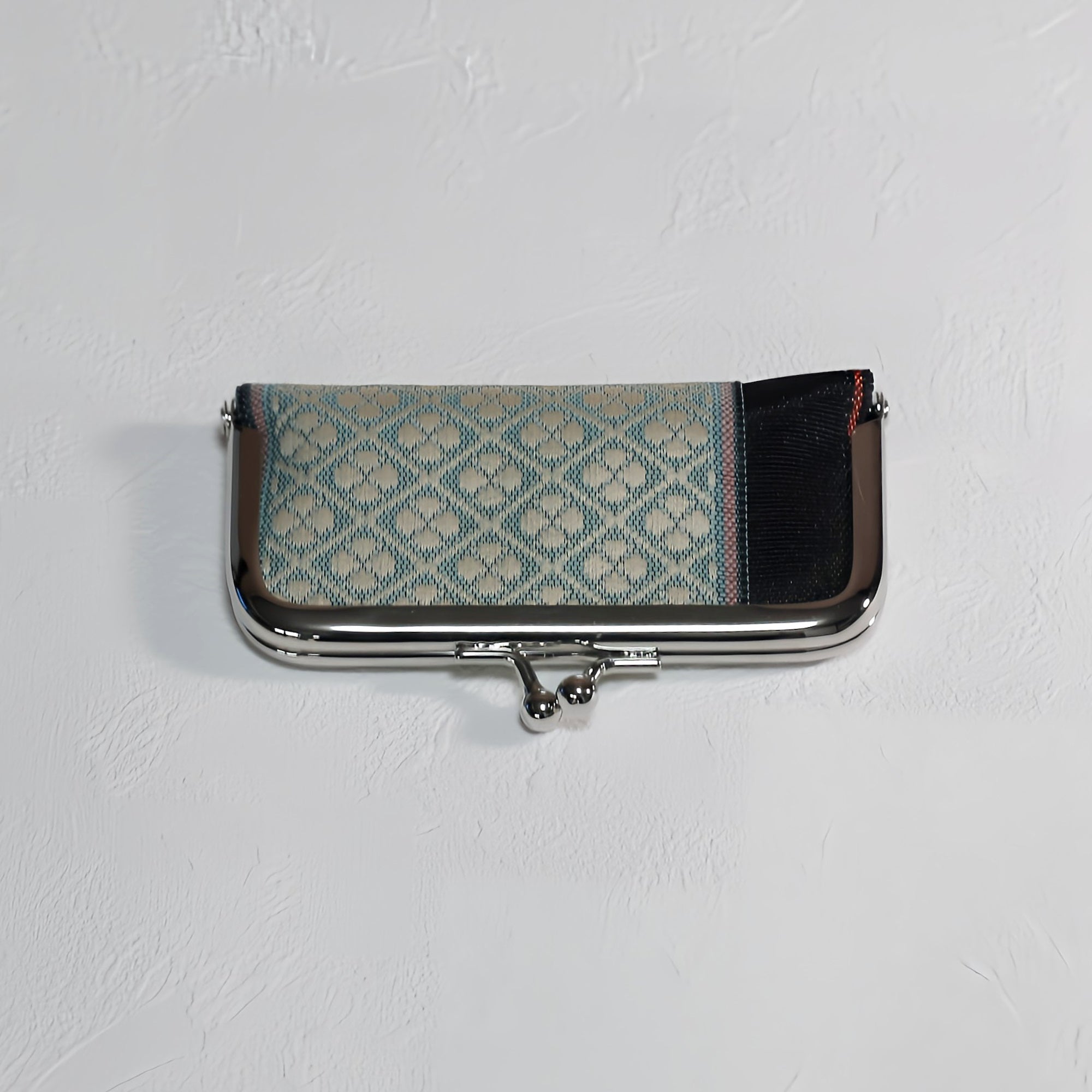 がま口 畳へりをアレンジして制作 グリーン 和柄 ブラック