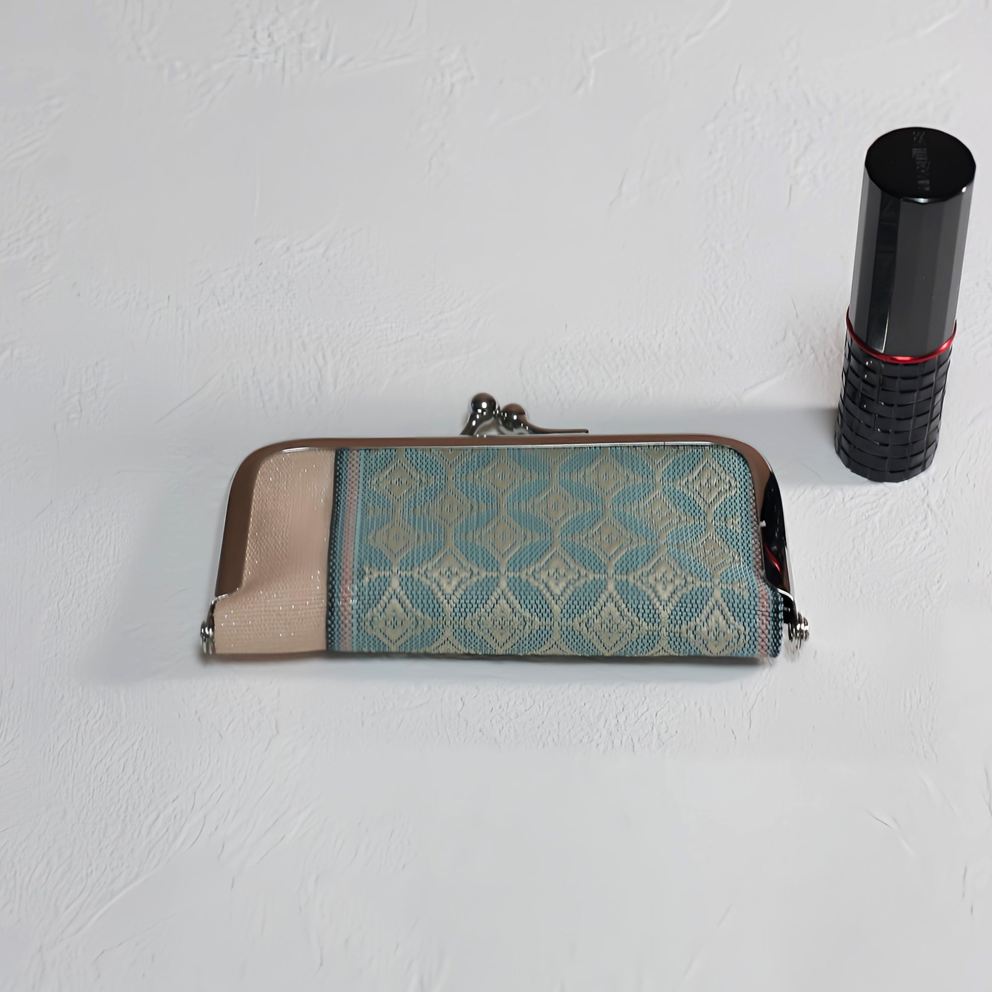 がま口 畳へりをアレンジして制作 グリーン 和柄 ピンク