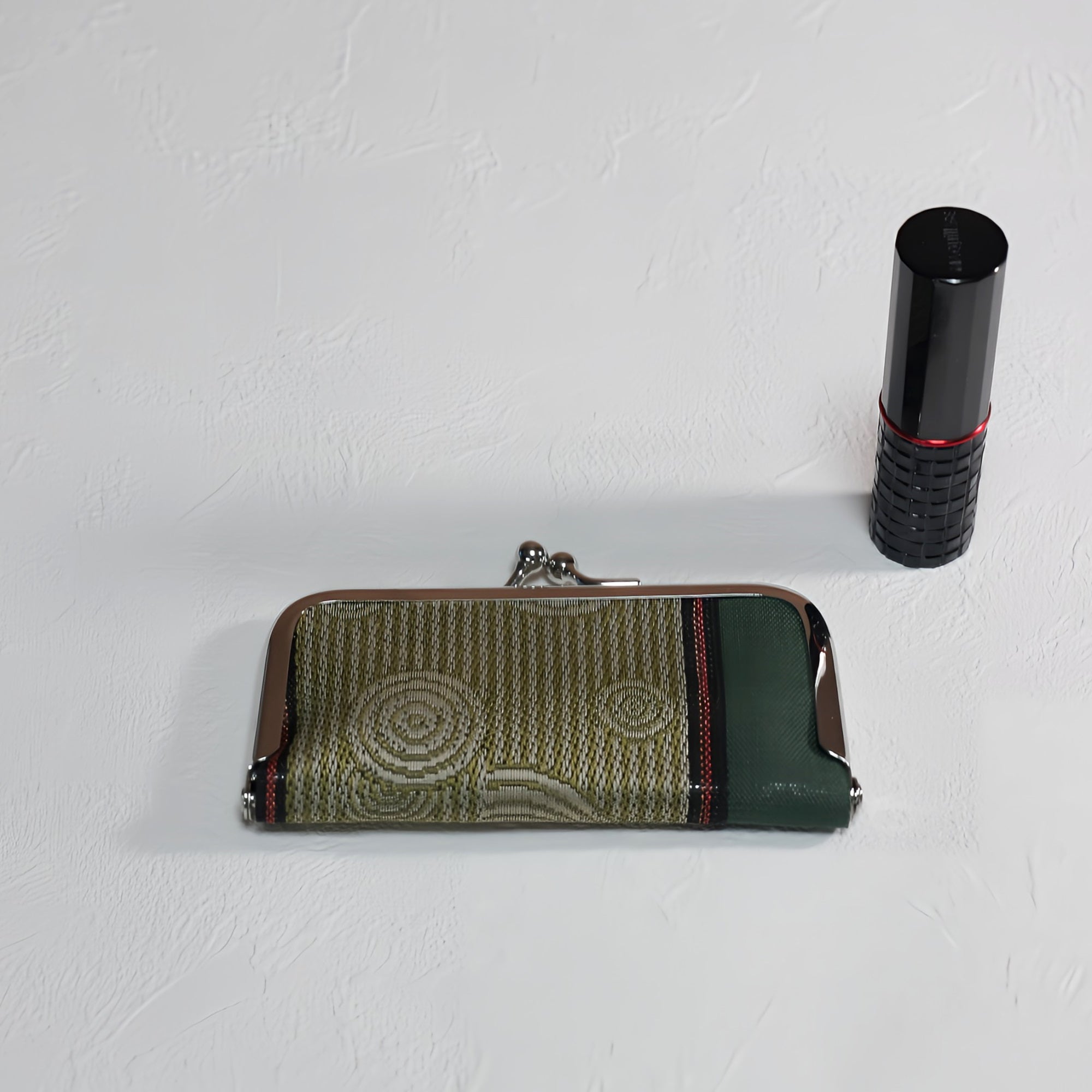 がま口 畳へりをアレンジして制作 イエロー グリーン 和柄