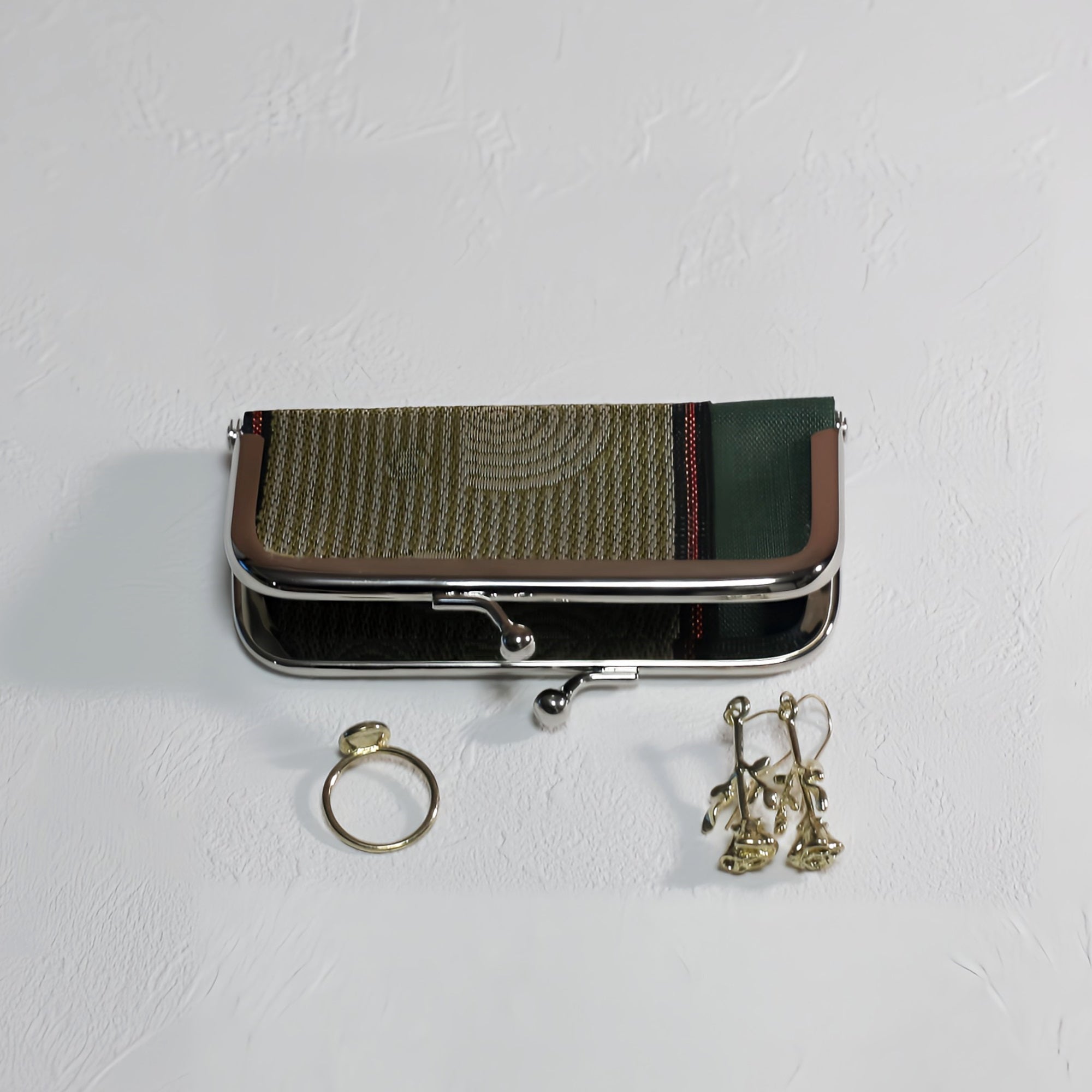 がま口 畳へりをアレンジして制作 イエロー グリーン 和柄