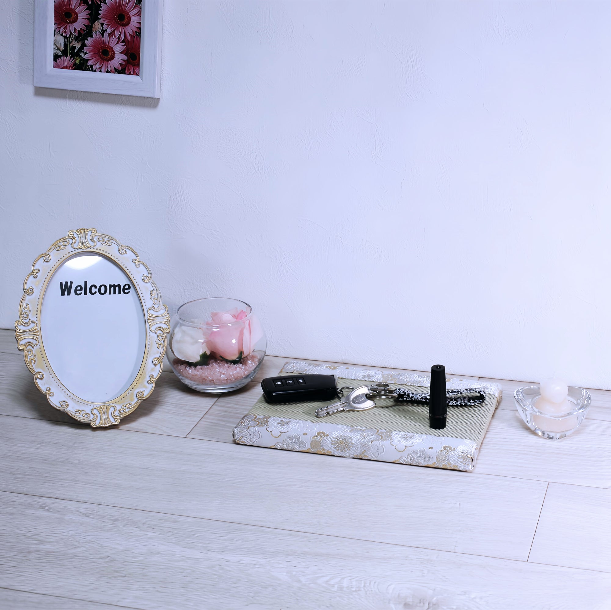 ミニ畳 消臭効果がある華やかなミニ畳 金襴生地 ホワイト グリーン