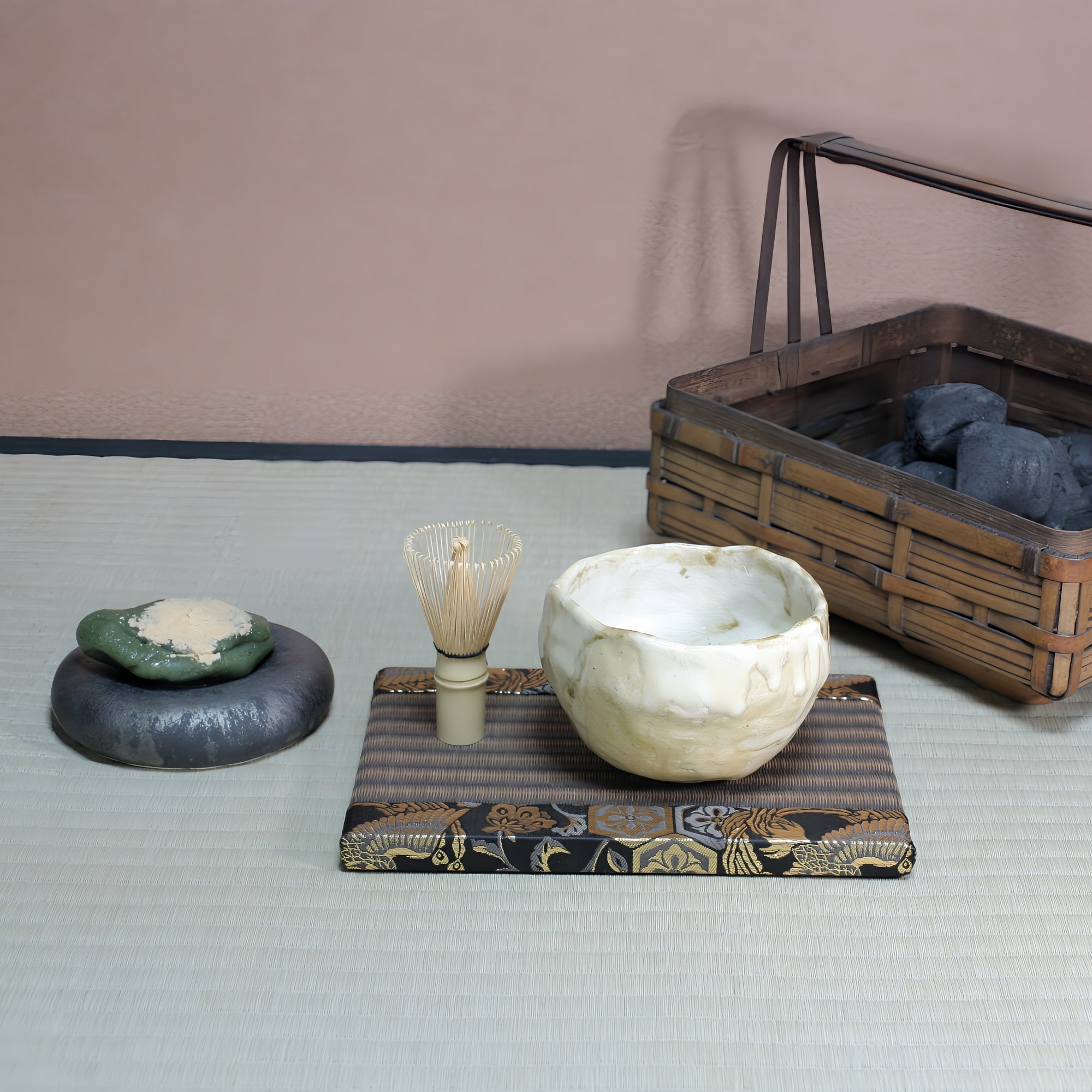 ミニ畳 消臭効果がある華やかなミニ畳 金襴生地 ゴールド ダークブラウン ブラウン