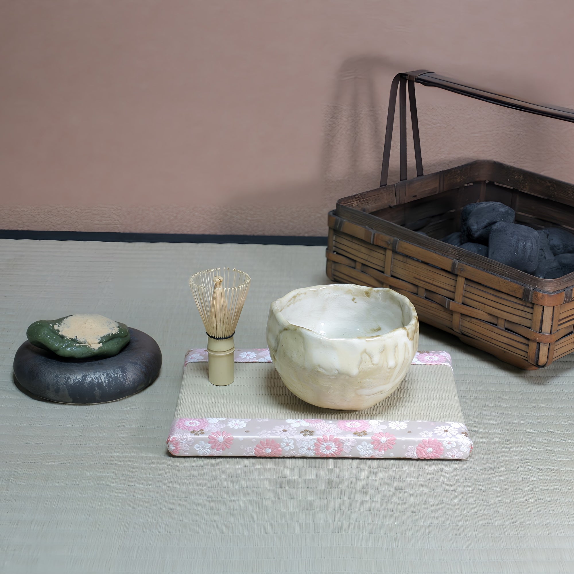 ミニ畳 消臭効果がある華やかなミニ畳 金襴生地 ピンク グリーン