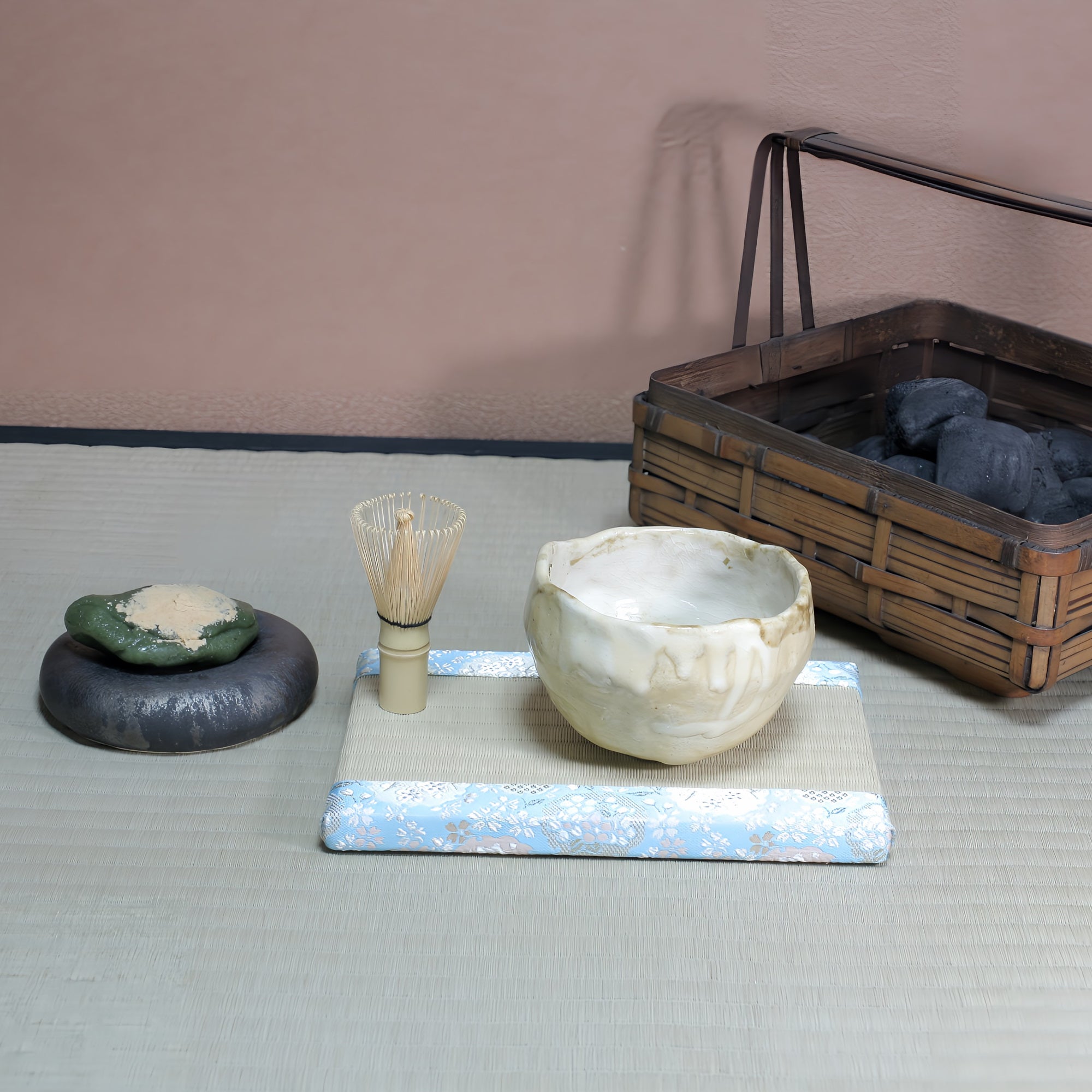 ミニ畳 消臭効果がある華やかなミニ畳 金襴生地 水色 緑