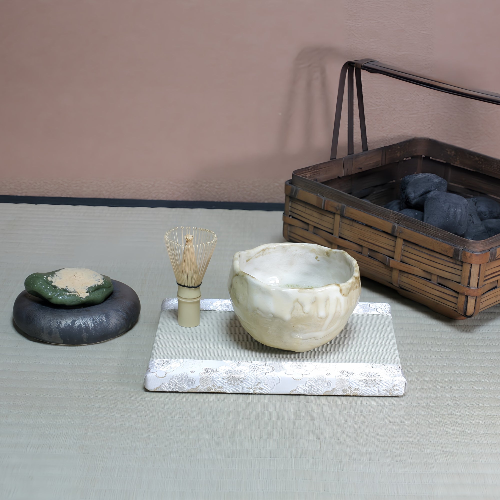 ミニ畳 消臭効果がある華やかなミニ畳 金襴生地 ホワイト グリーン