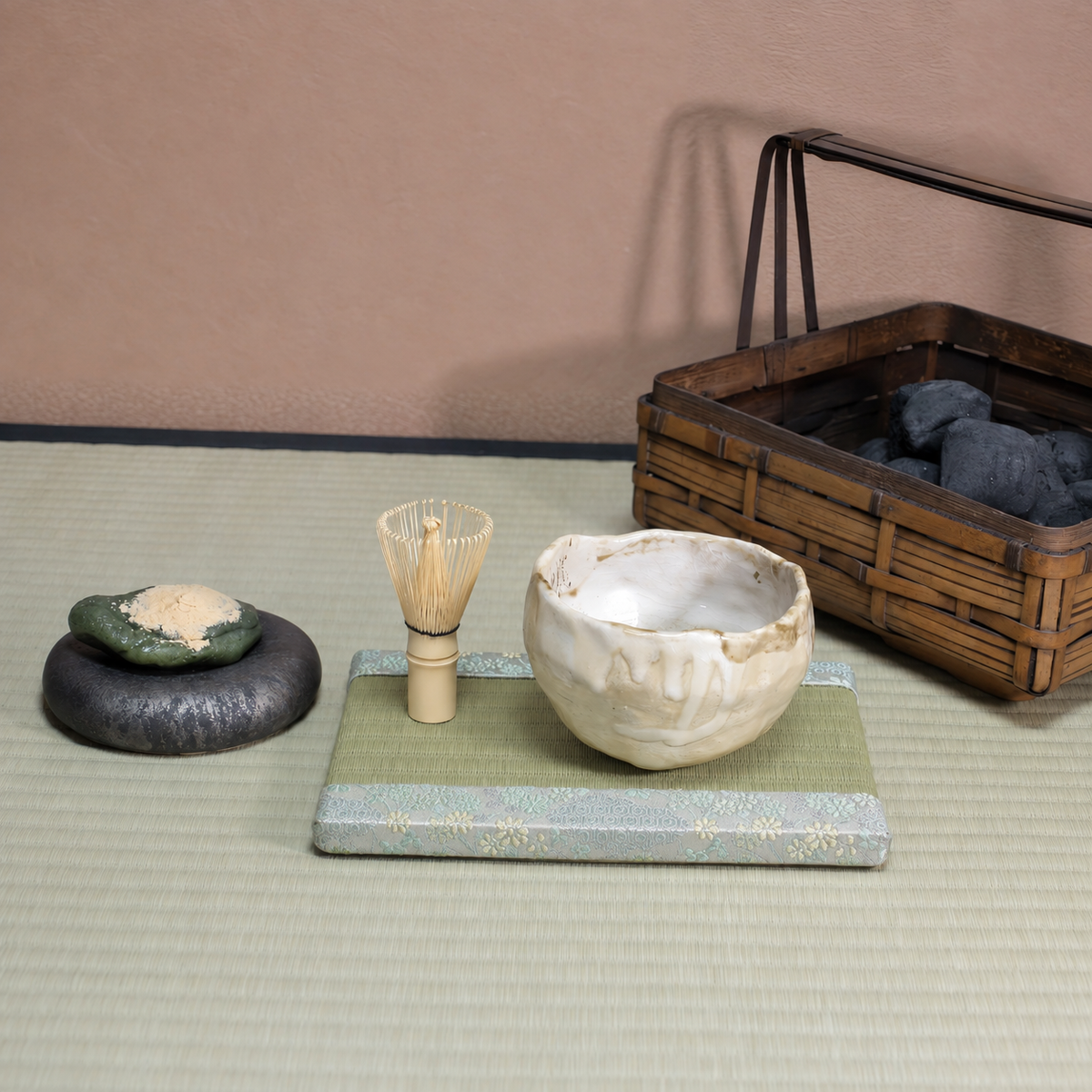 ミニ畳 消臭効果がある華やかなミニ畳 金襴生地 ライトグリーン グリーン