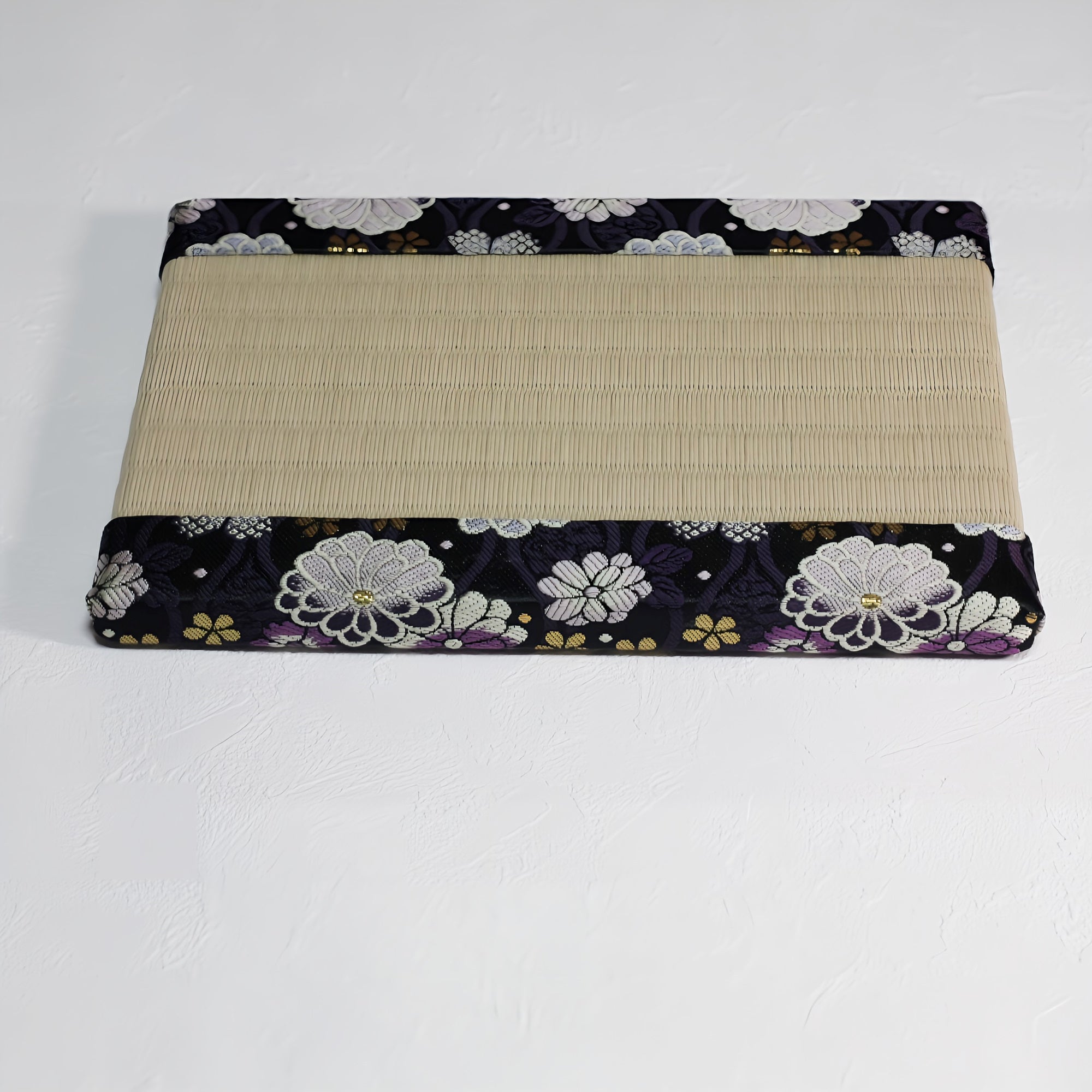 Gorgeous mini tatami mats with deodorizing properties, gold brocade fabric, purple and green