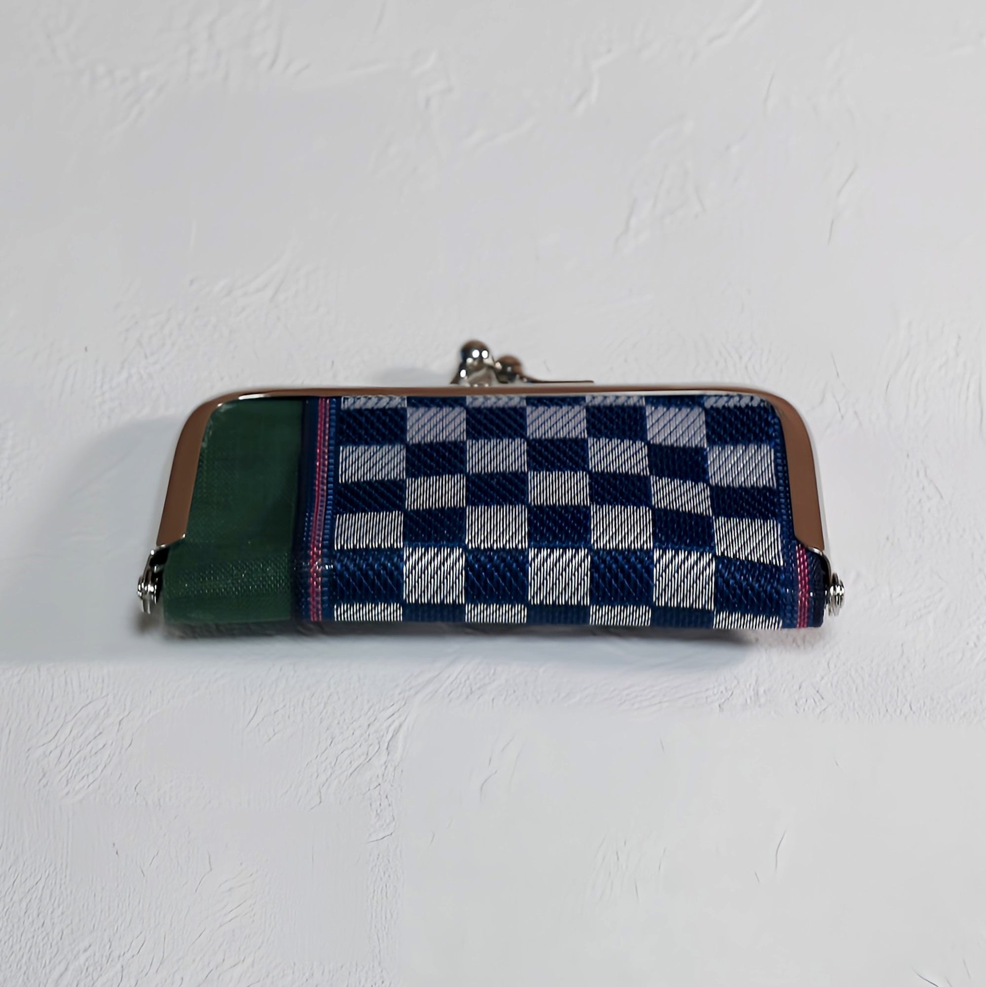 Purse made by arranging the tatami edge Blue Check pattern Green